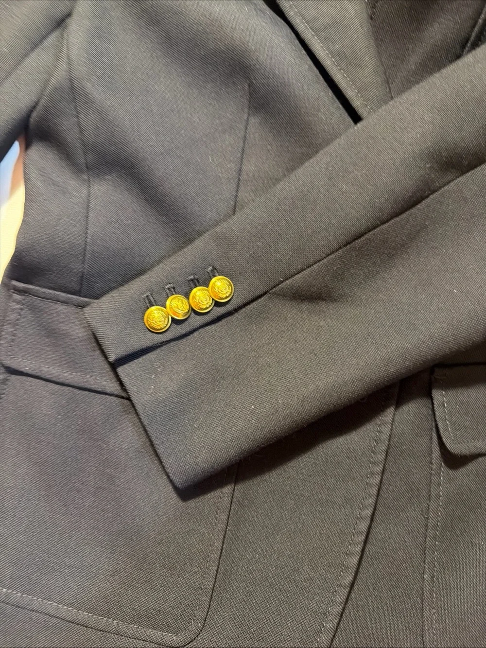 J Crew Blazer Womens Sz 8 Petite Navy Blue Gold Buttons Schoolboy Wool